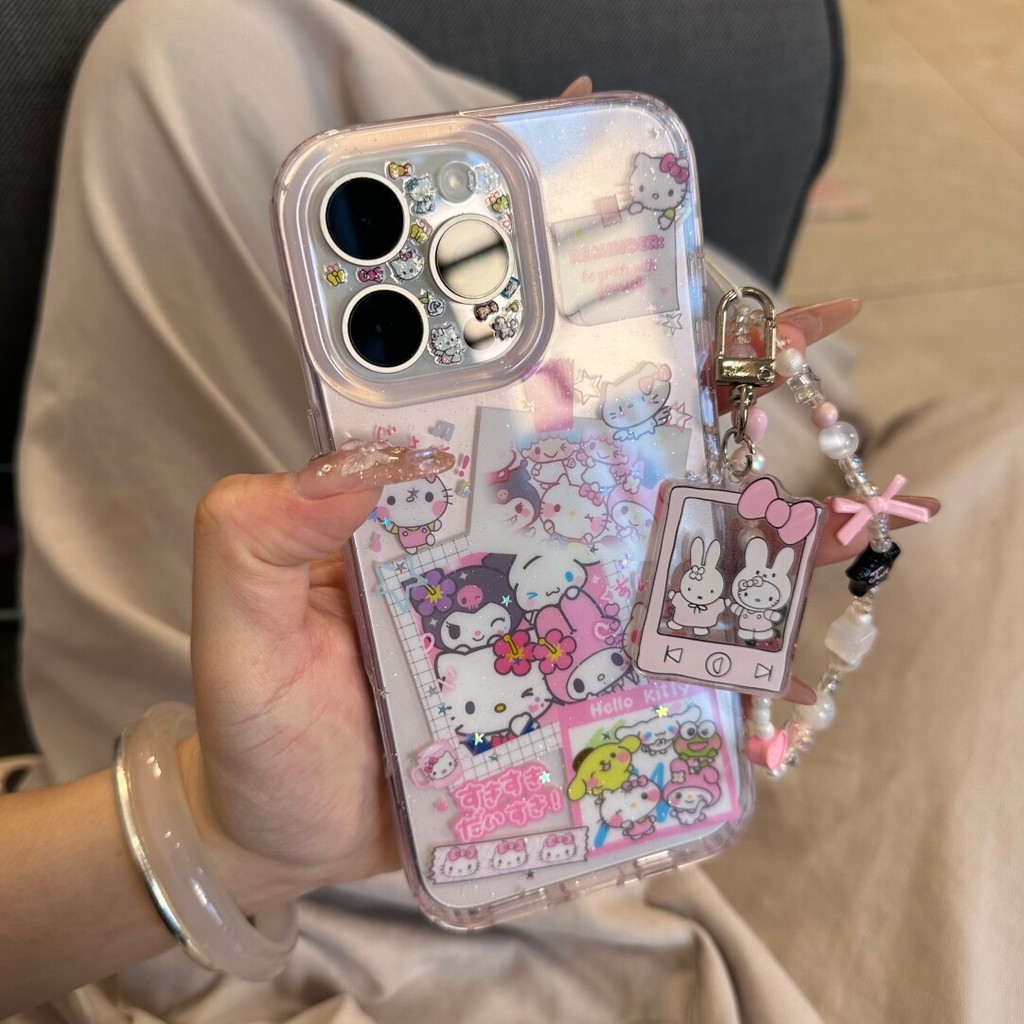 เคสโทรศัพท์แฟชั่นการ์ตูนโซ่ น่ารัก สำหรับ iPhone 15 14 13 16 Pro Max 14pro 13pro 16pro 15pro 16promax ปกป้องแข็ง กลิตเตอร์เรียบง่ายใส V0806
