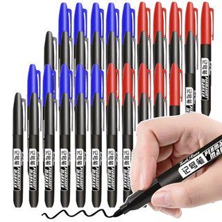 ปากกามาร์กเกอร์น้ํามันกันน้ํา-แห้งเร็วสีดําสีฟ้าหมึกสีแดงเคร…