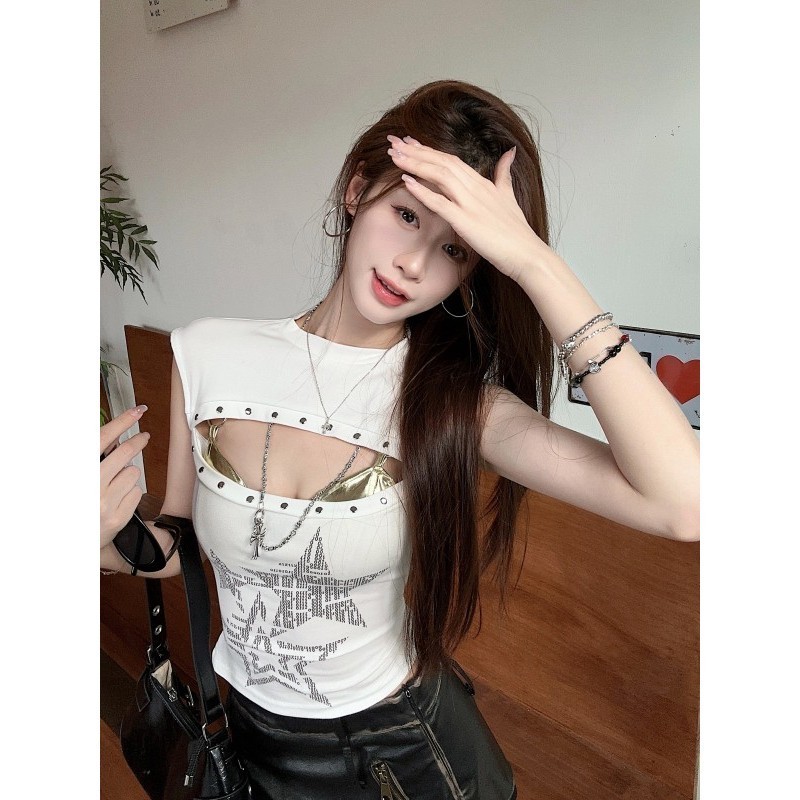 เสื้อกั๊กพิมพ์ลายกลวงสาวเผ็ดอเมริกัน 2025 ราคา ถูกที่สุด ดีลบีเคเค แกลเลอรีภาพที่ 4