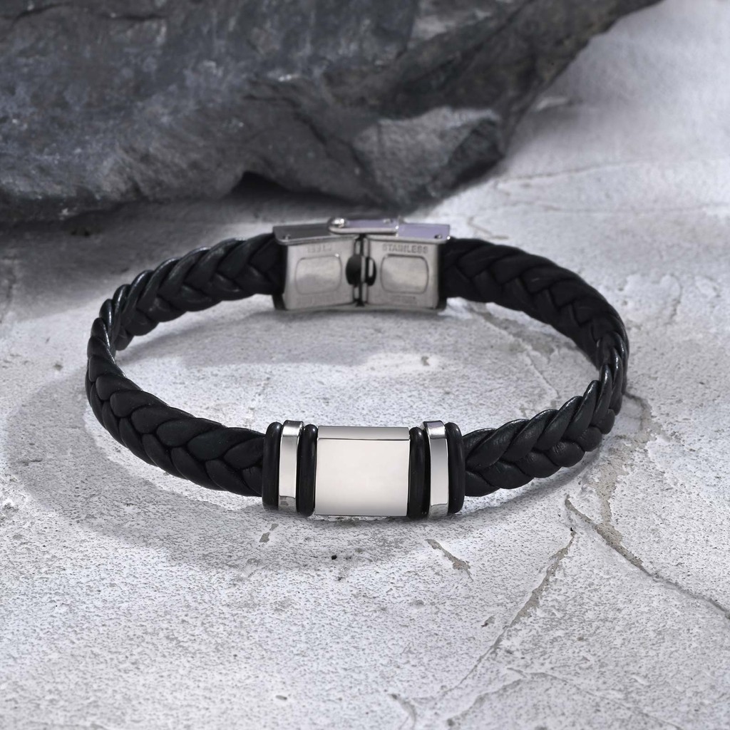 Vnox สร้อยข้อมือส่วนบุคคลสำหรับชาย กำหนดเองชื่อ braid หนังแกะสลักรูปแบบของขวัญ - รูปที่ 4
