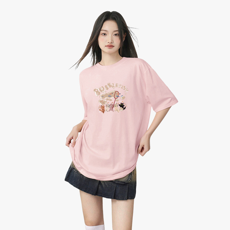 ✨Kehua แขนสั้นสไตล์ตะวันตกลดอายุสไตล์เกาหลีออกแบบเสื้อยืดผ้าฝ้ายแท้หลวมฤดูร้อน 25.6.20 RAKE