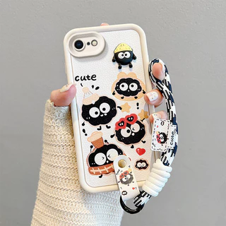 เคส iPhone 6 6S 7 8 PLUS SE2 SE3 หนังการ์ตูนปักหมุดเชือกโทรศัพท์กรณี