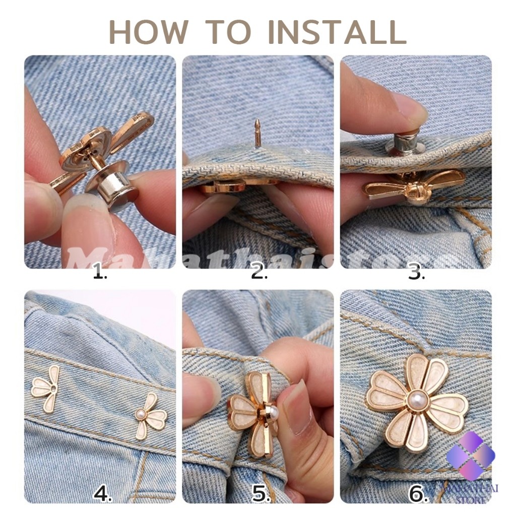 Mahathai ตะขอปรับเอวกางเกง แบบหัวเข็มน ขนาดเล็ก ดอกไม้ที่ออกแบบมาได้ลงตัว  1 ชิ้น Waist buckle - รูปที่ 6