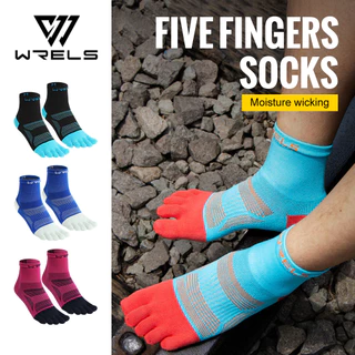 WRELS ถุงเท้ากีฬา Five-Finger Mid-Cut ผ้าฝ้ายแท้สีสันสดใสวิ่ง Quick-Drying Breathable#WZ1013