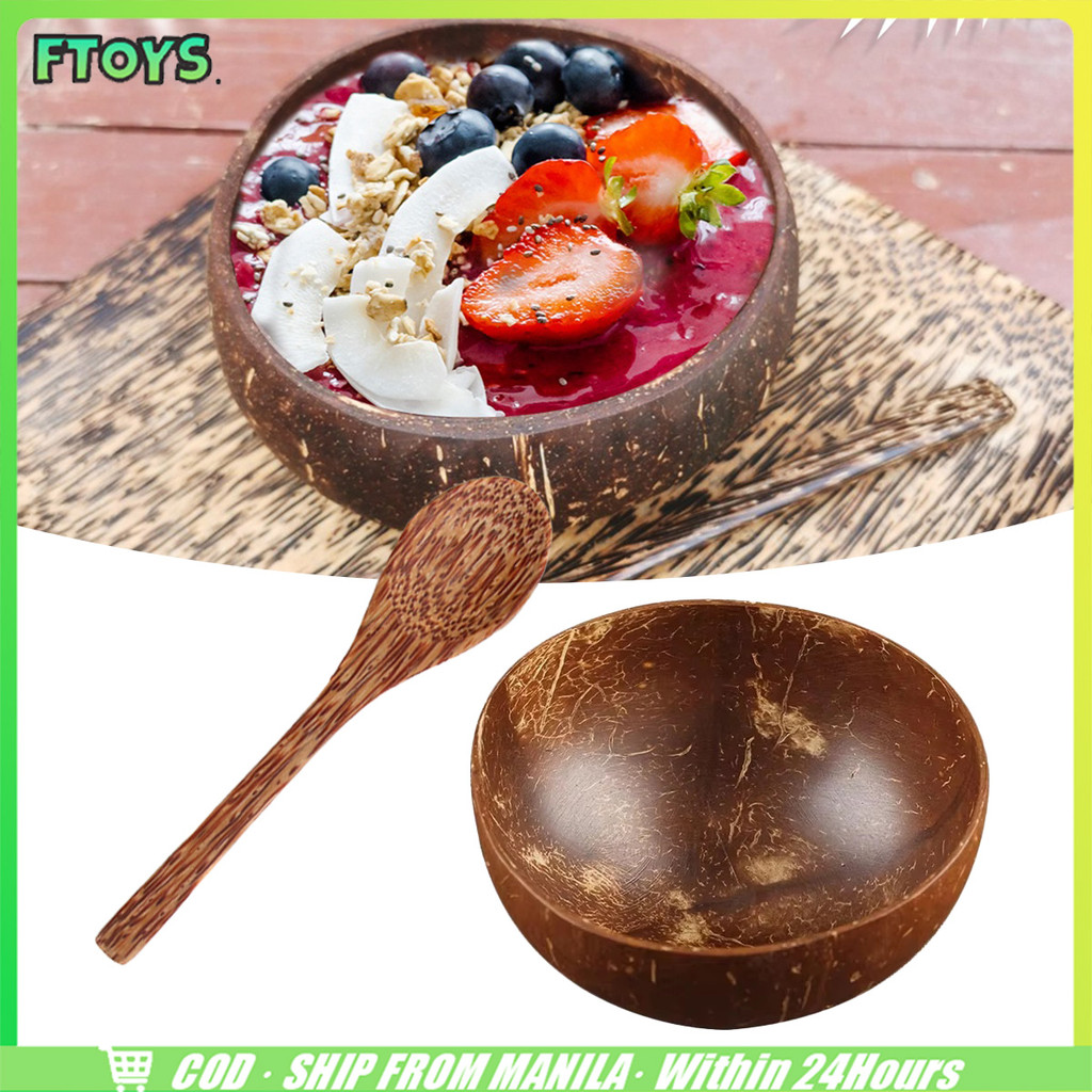 จัดส่งใน24ซม.500ML 400ML ถ้วยกะลามะพร้าว ชามกะลามะพร้าว ชามไม้ สำหรับใส่สลัด อาหาร ของใช้ครัว