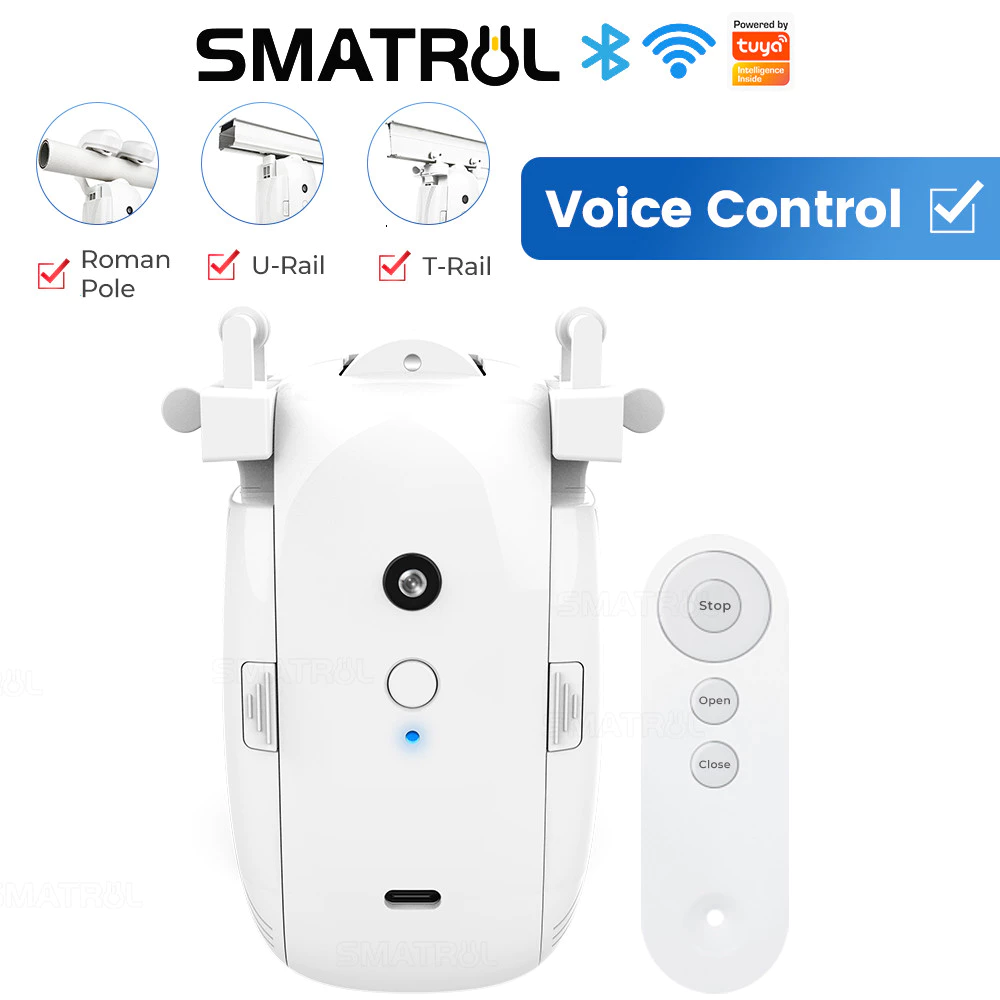 SMATRUL Tuya สมาร์ทผ้าม่านมอเตอร์ Bt สวิทช์ควบคุมเสียงหุ่นยนต์ผ้าม่านไฟฟ้า App ควบคุมจับเวลา Setup ใช้งานร่วมกับ