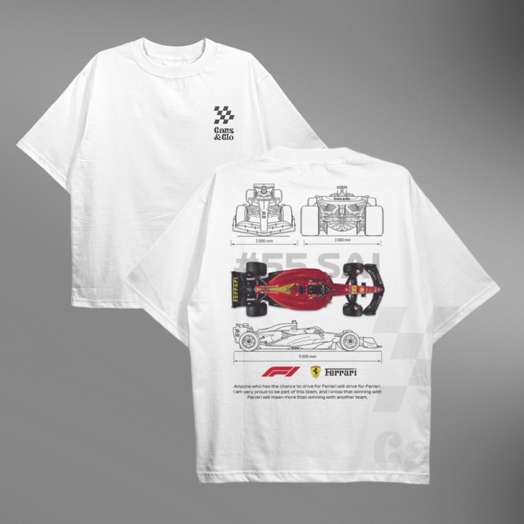🍈 【COD】Cars and Clo - Regular Fit White - F1 Ferrari Blueprint T-Shirt  / เสื้อยืดผู้ชาย