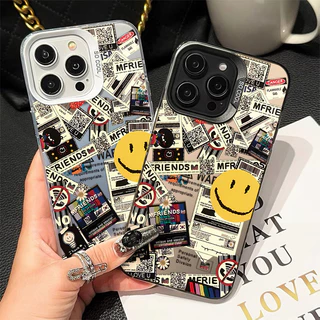 เคสไอโฟน13 หนังสือพิมพ์ยิ้มเคสโทรศัพท์พรีเมี่ยม For iPhone 11 12 14 15 16 Pro MAX 14 15 Plus XR XSMAX 7Plus เคสกันตกหล่น