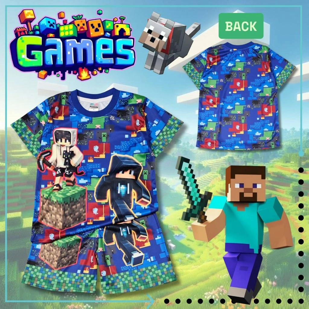 ชุดเสื้อแขนสั้นกางเกงขาสั้นเด็ก ลายเกมเลโก้