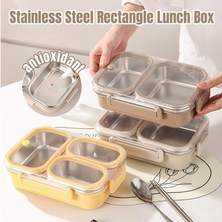 2/3Grids Stainless Steel Rectangle Lunch Box Multiple Compartment Storage Adult Bento Picnic 便当盒