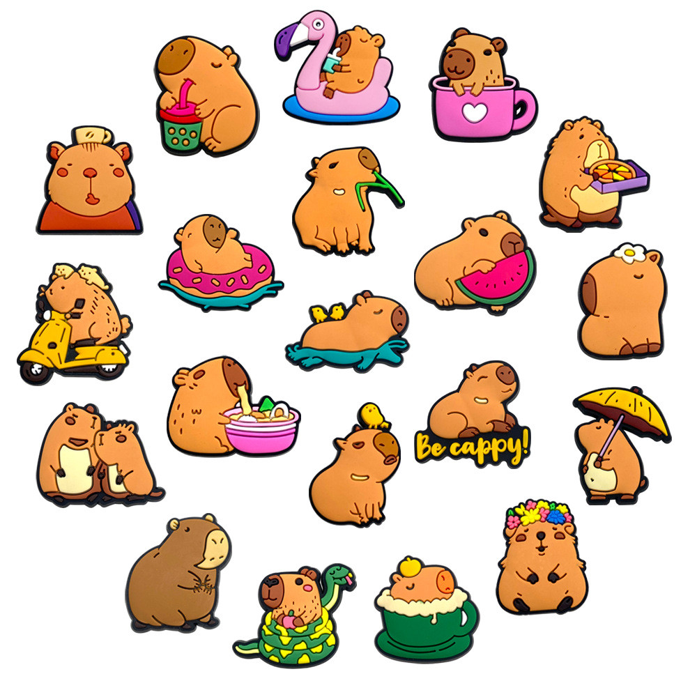 C charms Jibbitz ชุด 20 ชิ้น แบบน่ารักของKapibara Capybara อุปกรณ์เสริมรองเท้าสำหรับDIYและตกแต่ง
