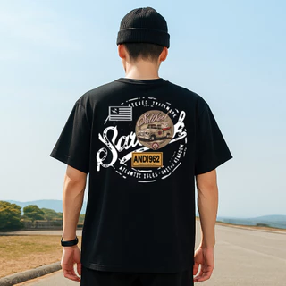 เสื้อยืดผู้ชาย คอกลมแขนสั้น สกรีนลายรถวินเทจ เสื้อยืดสตรีทแฟชั่นผู้ชายเท่ๆ โอเวอร์ไซส์คนอ้วน เสื้อยืดวินเทจ