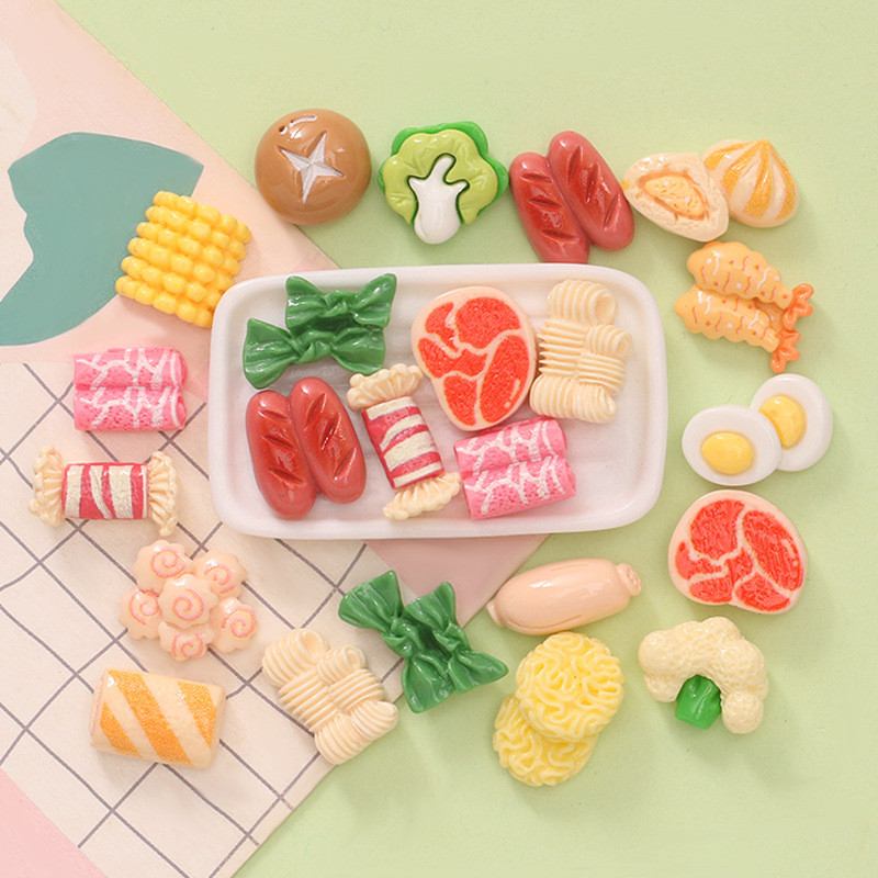 10ชิ้น/เซ็ตมินิจําลองหม้อร้อนไส้กรอกข้าวโพดเรซิ่น แฟลตแบ็ค ทําเอง ครีมกาวเคสโทรศัพท์อุปกรณ์ตกแต่ง