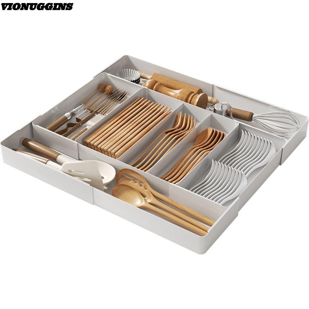 VIONUGGINS ลิ้นชัก Organizer,พลาสติกขยายกล่องเก็บเครื่องครัว,คุณภาพสูงอเนกประสงค์ปรับ Flatware ผู้ถือช้อนส้อมถาดลิ้นชัก Divider