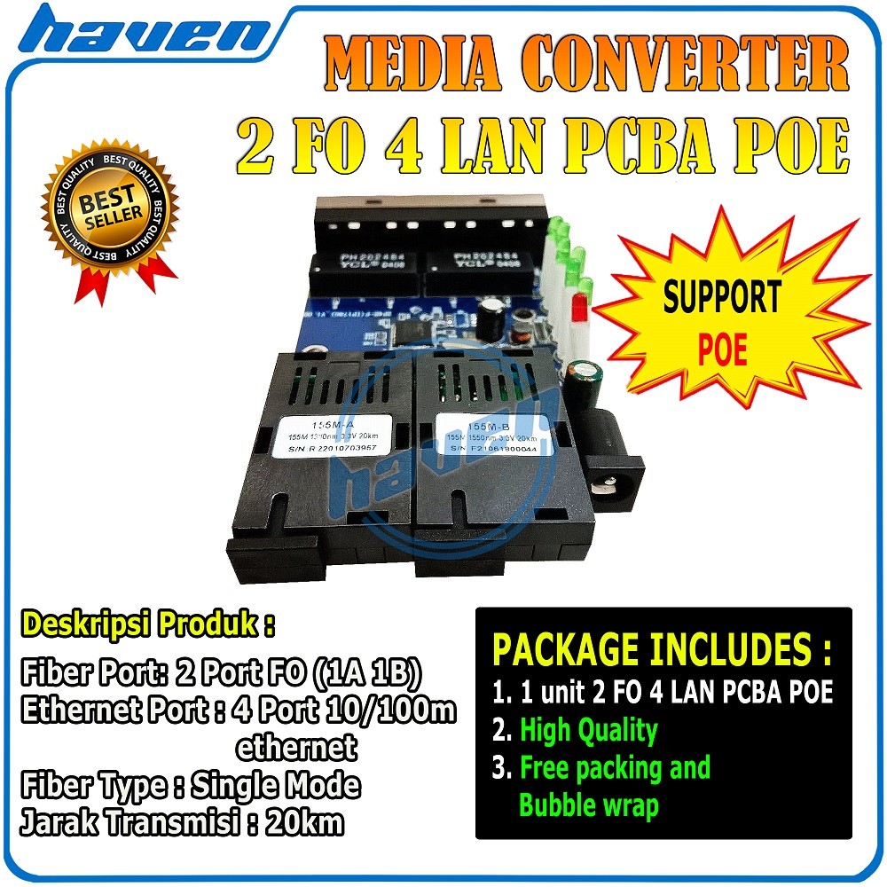 Media Converter 2 Port FO 4 Port LAN 10/100 บอร์ดเท่านั้น / 2 FO 4 LAN