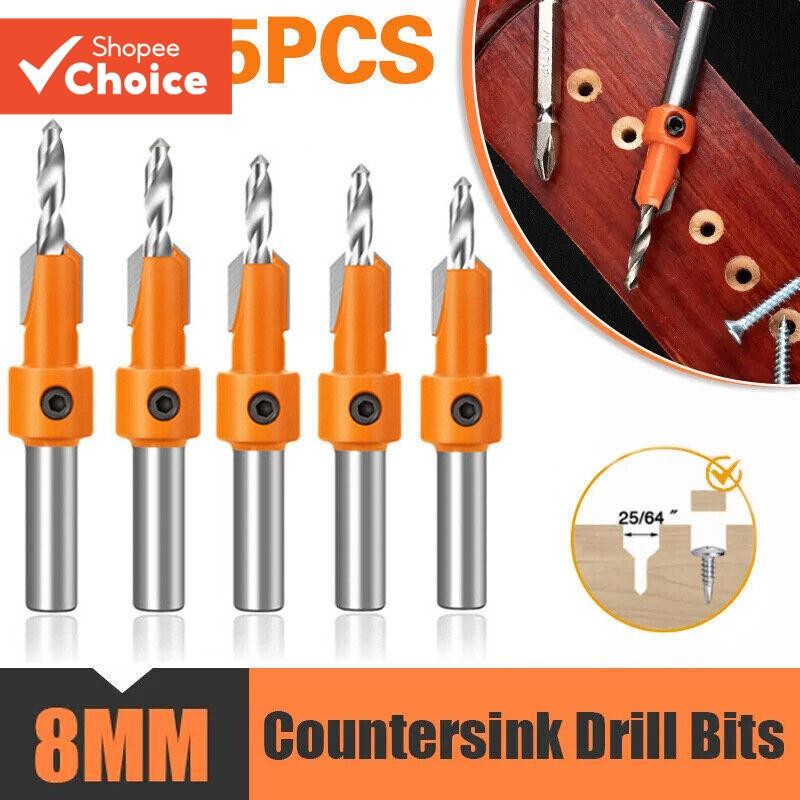 HSS งานไม้ Countersink ชุด 8 มม.สําหรับสกรูเจาะที่แม่นยํา 5 ชิ้น