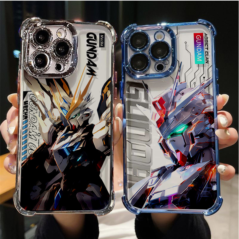 กรณีสําหรับiPhone 11 12 13 Pro Max 6 7 8 Plus X XR XS MaxกรณีถุงลมนิรภัยEVAอะนิเมะGundamชุบนุ่มElectroplated Clear Anti Fall
