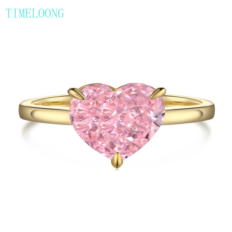 Vinregem 8*10 MM 4CT Heart Lab CREATED Sapphire Citrine Gems แหวนผู้หญิง 18K Gold Plated 925 เงินสเต