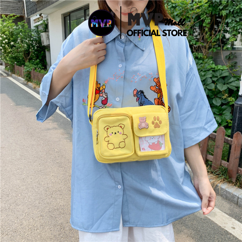 Paw Bear Nylon Bag กระเป๋าสะพายสตรี Bear Motif สไตล์เกาหลี Stylish Girls School Bag Canvas Bag HC006