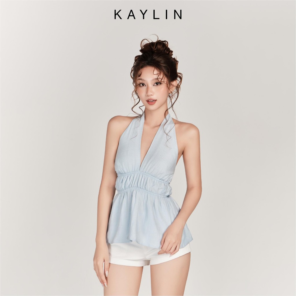 เสื้อ KAYLIN คล้องคอและผูกโบว์ Lyn Bow เอวบาง ผ้าชีฟอง สไตล์ไม่ซ้ําใคร Summer 2025 Collection - A8T5