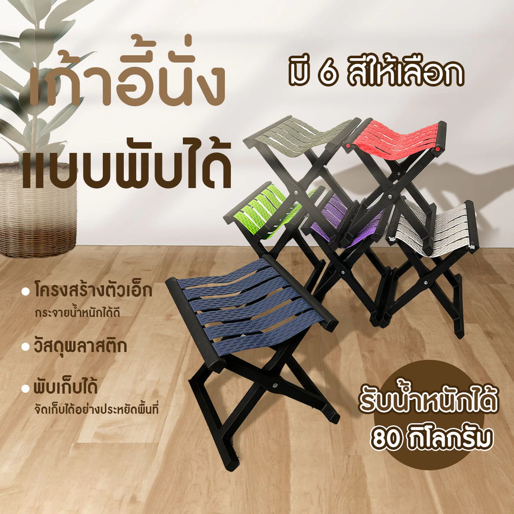 เก้าอี้พลาสติกแคมปิ้ง เก้าอี้สนามพลาสติกพับได้ แบบพกพา ขนาดเล็ก 24x30x24cm