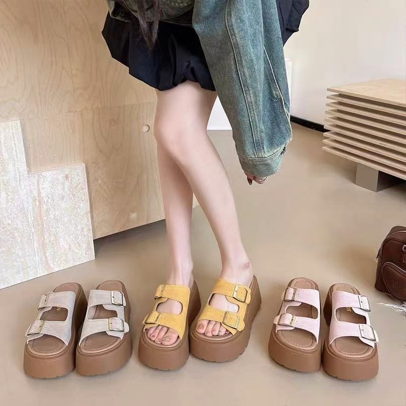 พร้อมส่งจากไทย TX679  รองเท้าแตะหัวเข็มขัดแบบสวม พื้นหนา7CM ทันสมัยและหลากหลาย ดีไซน์กลวงใส่สบาย  รองเท้าแตะส้นตึก