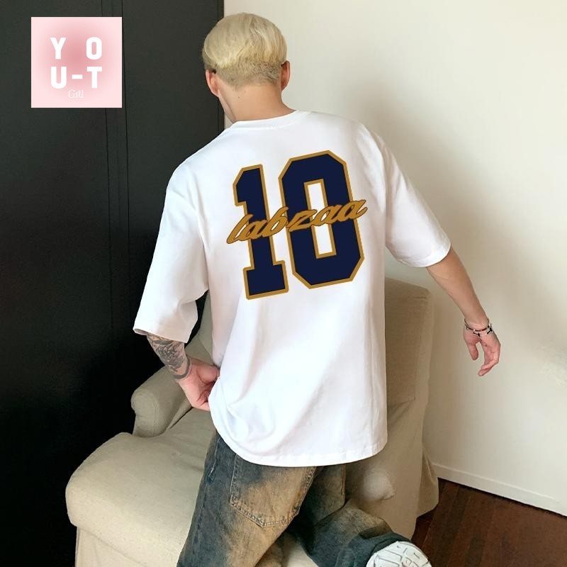 You-T🔥เสื้อยืดผู้ชาย oversize ใส่สบาย street สไตล์ลำลองส ผ้าCOTTON100% เนื้อผ้าเกรดพรีเมียม ลาย "10"
