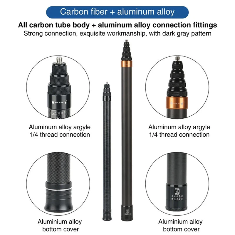 ไม้เซลฟี่คาร์บอนไฟเบอร์แบบขยายขนาด 300 ซม. สำหรับ Insta360 X5 X4 3 GO 3 Action 4 อุปกรณ์เสริมสำหรับไม้เซลฟี่ DJI OSMO Action5 Selfie Stick 3M thumbnail 7