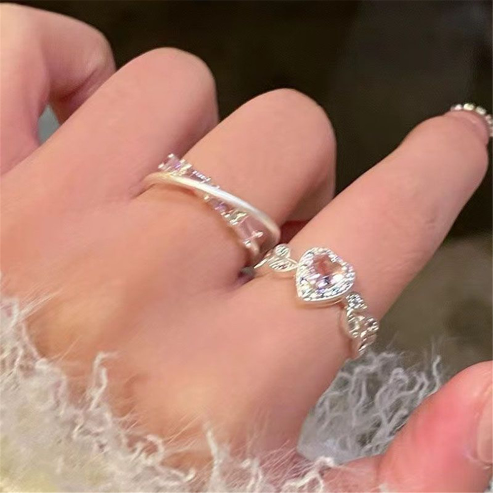 แหวนสองชั้นสีชมพูสำหรับเด็กผู้หญิง พร้อมหางรักและขนาดปรับได้ สไตล์เกาหลี - รูปที่ 3