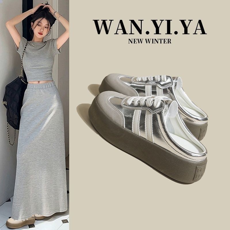 H-MILI รองเท้าผ้าใบหญิง เปิดส้น  รองเท้าแตะ แฟชั่น สวมใส่ง่าย