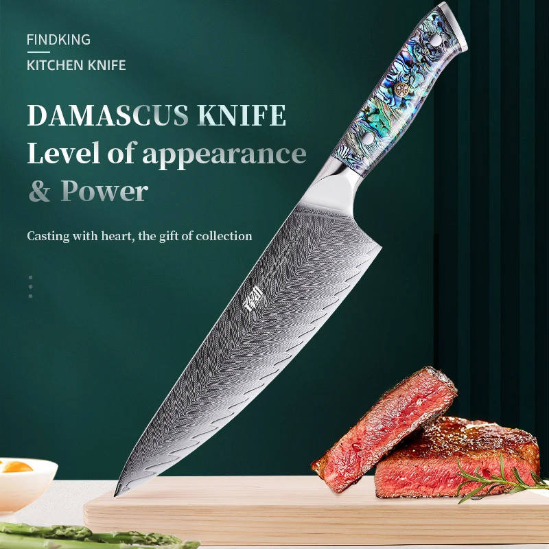FINDKING Gorgeous Series 67 Layers Damascus Steel 8 inch Gyuto Knife Abalone Shell Handle Japanese K