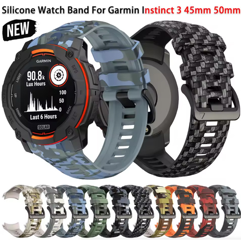 สายรัดซิลิโคนพิมพ์ลายสําหรับ Garmin Instinct 3 Amoled 45 มม./50 มม. สายรัดข้อมือพลังงานแสงอาทิตย์