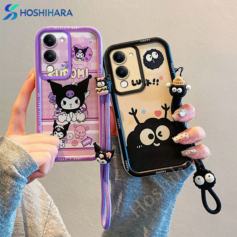 เคสปลอกสําหรับ VIVO Y04 Y200 Y100 Y03 Y03t Y36 Y02 Y02T Y02A 4G 5G เคสโทรศัพท์น่ารักการ์ตูน Kuromi Labubu ซิลิโคนกันกระแทกนุ่มปกหลังพร้อมเชือกเส้นเล็ก