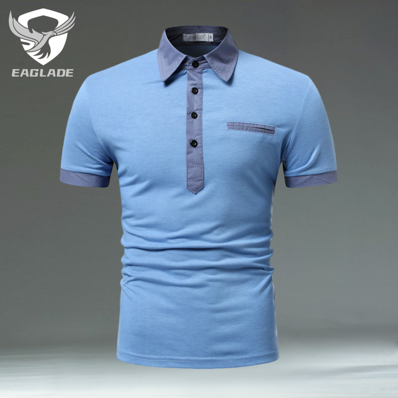 EAGLADE เสื้อยืดโปโลผู้ชายคอปก สี Denim Blue K11