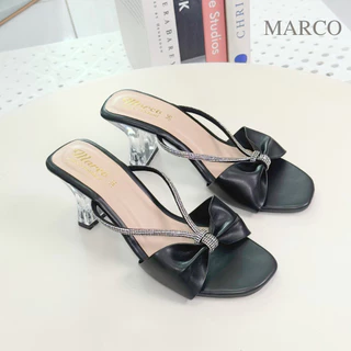 รองเท้าแฟชั่น แบรน์ด Marco รุ่น B1031 ส้นแก้วสูง 2 นิ้ว แต่งโบว์สายเพชร