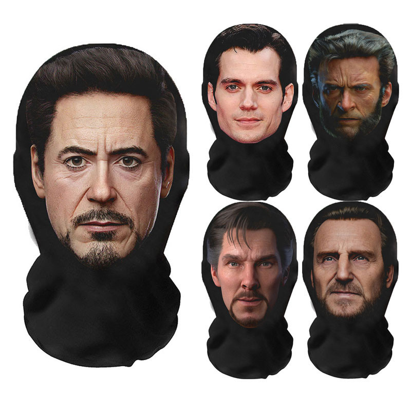 3D Tony Stark ยืดหยุ่นตาข่ายหน้ากากคอสเพลย์ Super Heros ตลก Full Face Mask Party Props Balaclava Headcovers