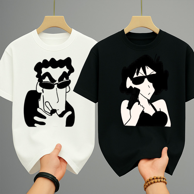 เสื้อยืดคู่รัก เสื้อยืดคู่กับแฟน คอกลม-แขนสั้น เสื้อคู่ สกรีนลายการ์ตูน oversize แฟชั่นฮิตเท่ๆ