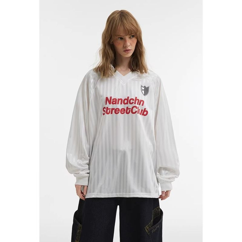 Baolongxin เสื้อยืดแขนยาวพิมพ์ลายตัวอักษรวินเทจสำหรับ Unisex Casual Wear