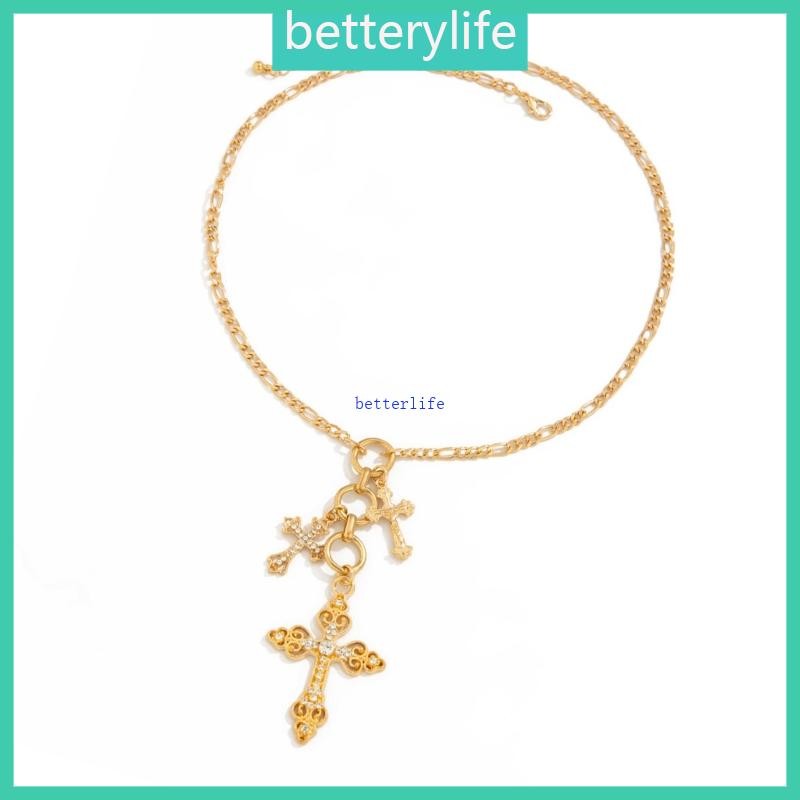 BTF Crucifix พร้อมอุปกรณ์เสริมสร้อยคอ Rhinestones สําหรับผู้หญิงสาวและคนรักวินเทจ