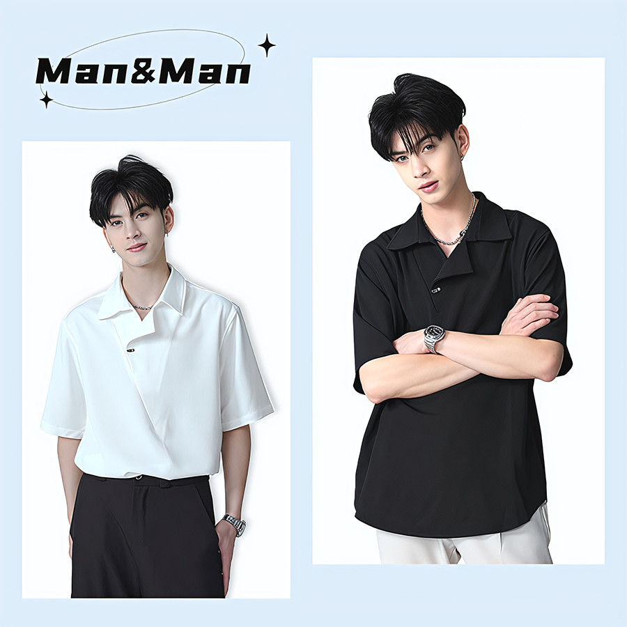 M & M  เสื้อโปโลผู้ชาย เสื้อคอปก แขนสั้น เสื้อสีพื้น กระดุม เนื้อผ้านุ่ม ทรงหลวม ใส่สบาย