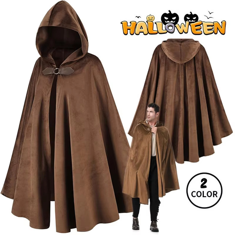 ผู้ชายยุคเรนาซองส์คลุมด้วยผ้าเคพ กํามะหยี่ เสื้อคลุมวิคตอเรีย เคปเล็ก ยุคกลาง ฮอบบิท ฮาโลวีน เครื่องแต่งกายผู้ใหญ่ สตรี
