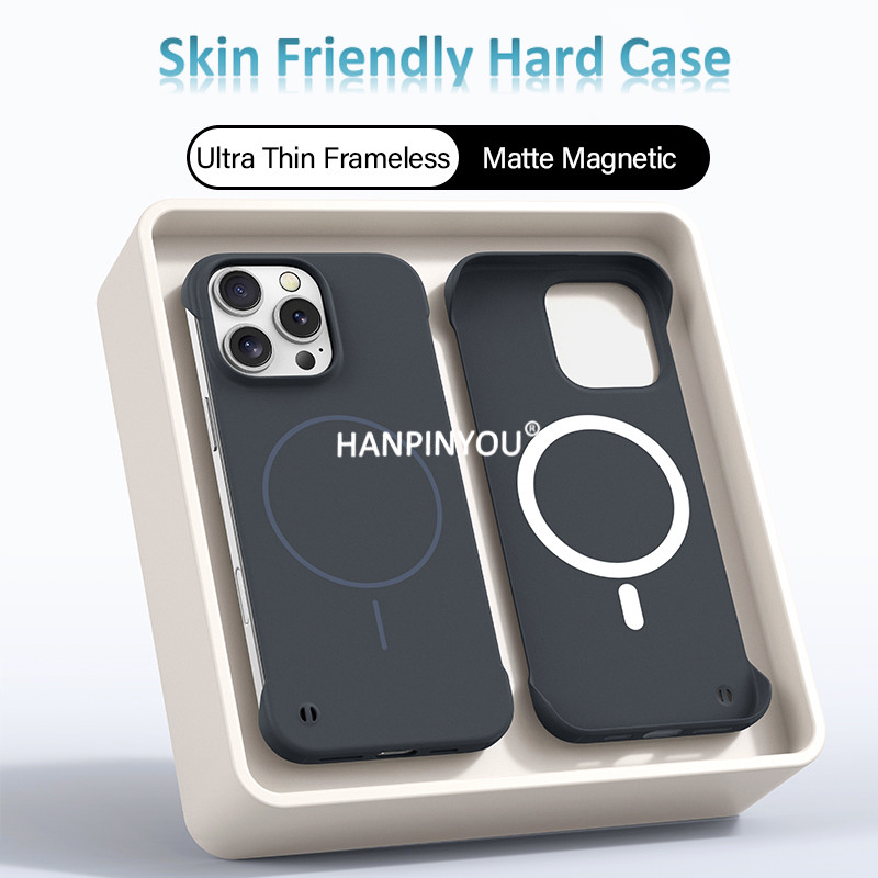 หรูหรา Ultrathin Liquid Frameless Hard Case สําหรับ Apple iPhone 16 15 Pro Max Plus ผิวที่เป็นมิตร Matte แม่เหล็กชาร์จไร้สายกันกระแทกฝาครอบ Shell