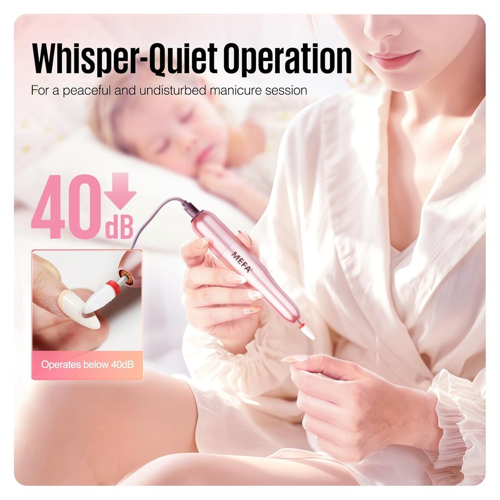 MEFA ชุดสว่านเล็บ 16 ชิ้น พร้อมดอกสว่านเล็บ หัวเจียร ปากกาน้ำมันหนังกำพร้า ตะไบเล็บไฟฟ้าแบบพกพา - รูปที่ 3