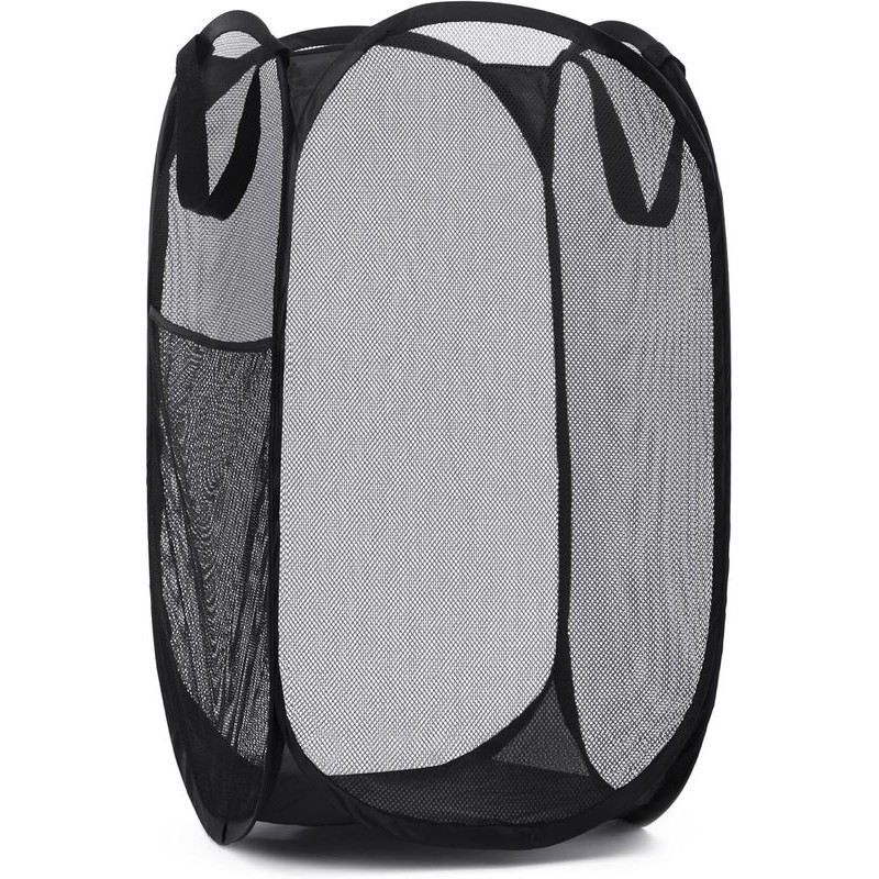 Handy Laundry Folding Mesh Pop Up Hamper with Wide Opening and Side Pocket – Breathable, Sturdy พับได้ และการออกแบบประหยัดพื้นที่สําหรับเสื้อผ้าและจัดเก็บ