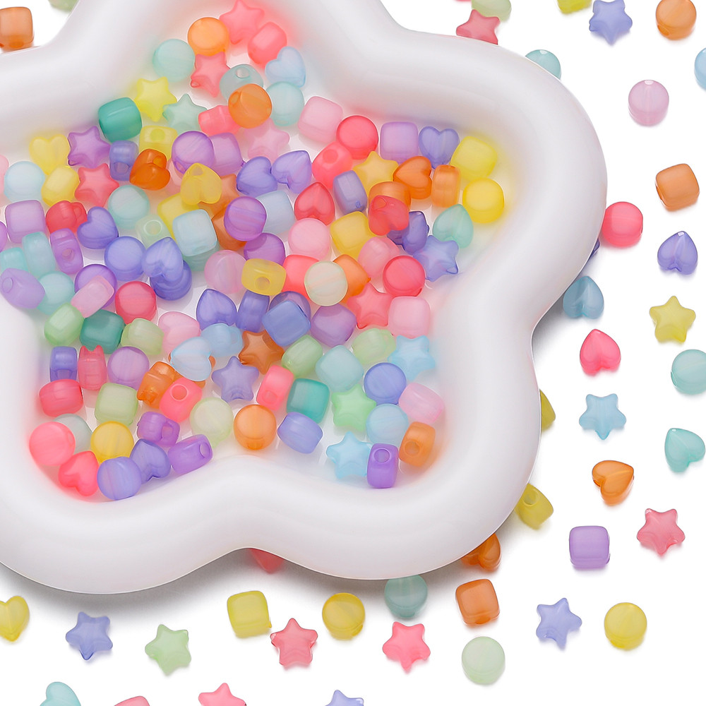 ลูกปัดเจลลี่ 50/100ชิ้น หัวใจ/ดาว/กลม/สี่เหลี่ยม อะครีลิก DIY สร้อยข้อมือ สร้อยคอ งานฝีมือ