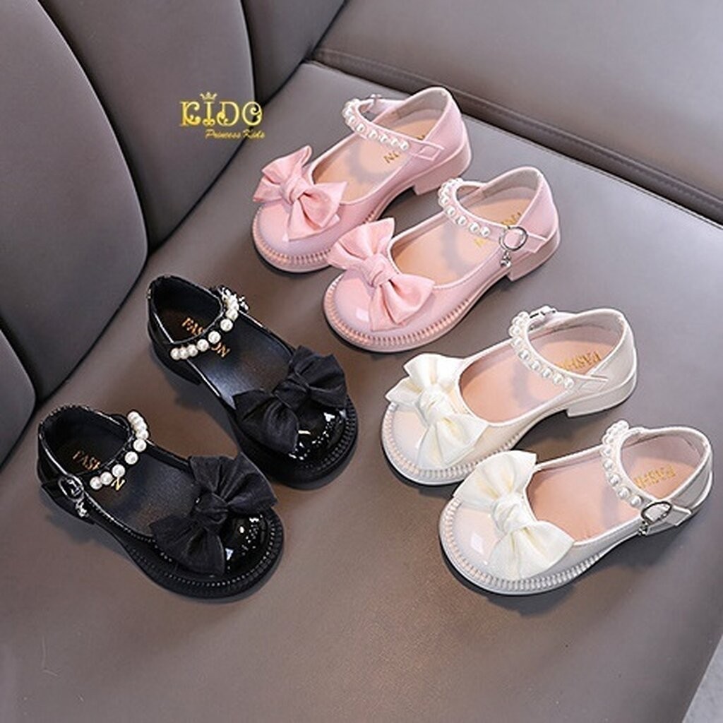 sรองเท้าเด็ก(หน้าร้านอยู่รัชดา ลองได้)H185 สีครีม ชมพู ดำ โบว์หน้า คาดมุกล้อม ตร