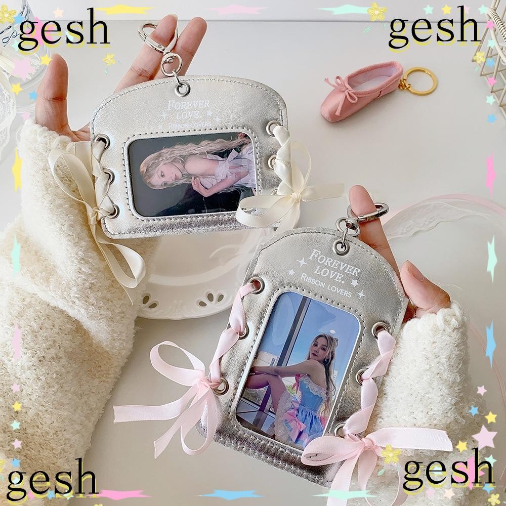 GESH1 ไอดอล Photo Card Protective Cover, Bow Shiny Silver Card Holder, Fashion Card Storage Y2k Bag 