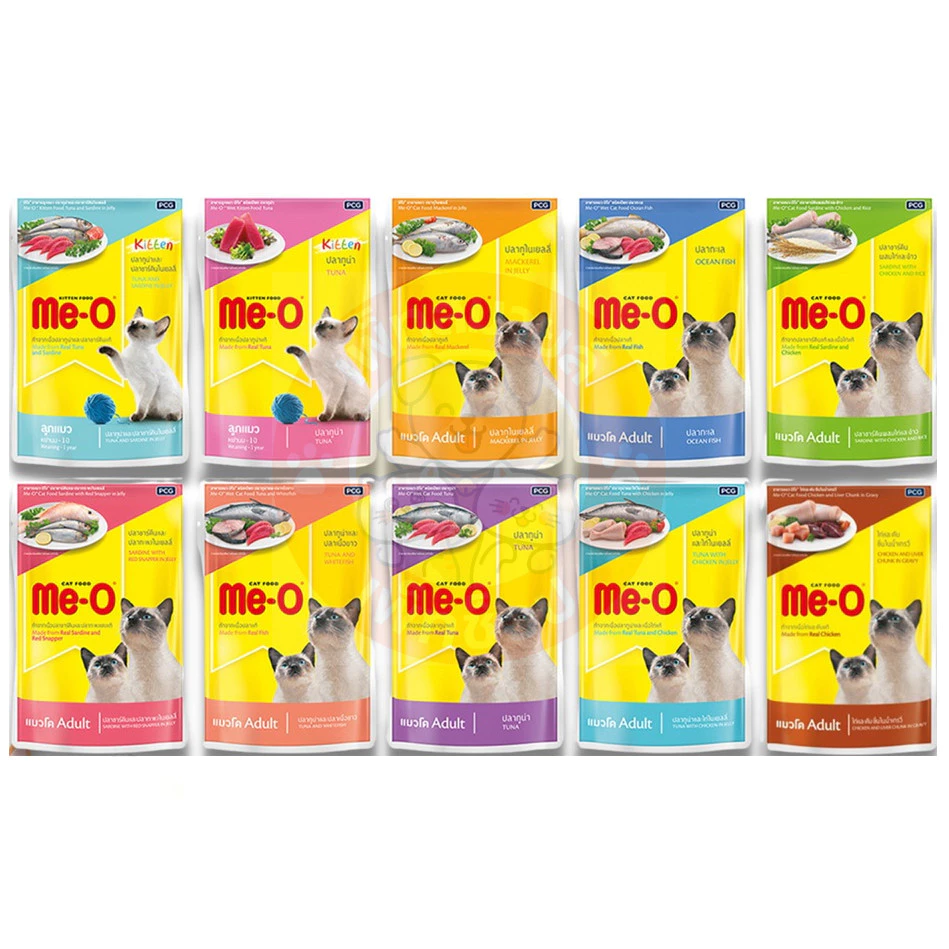 [ยกโหล] Me-O Pouch 80g [มี10สูตร] อาหารเปียก แมว มีโอ เพาซ์ แบบซอง ขนาด 80 กรัม (12ซอง)