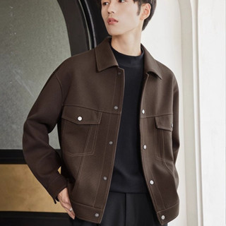 2026 เสื้อแจ็คเก็ตสีน้ําตาลผู้ชายเกาหลี Twill Topstitch Lape…