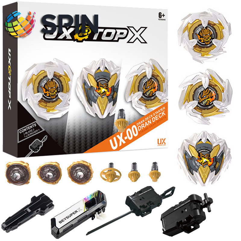 Bey X UX-00 Dran Deck Starter Set 3pcs Gyro X พร้อม Launcher LED Grip ชุดสําหรับ ของเล่นเด็กสําหรับเ